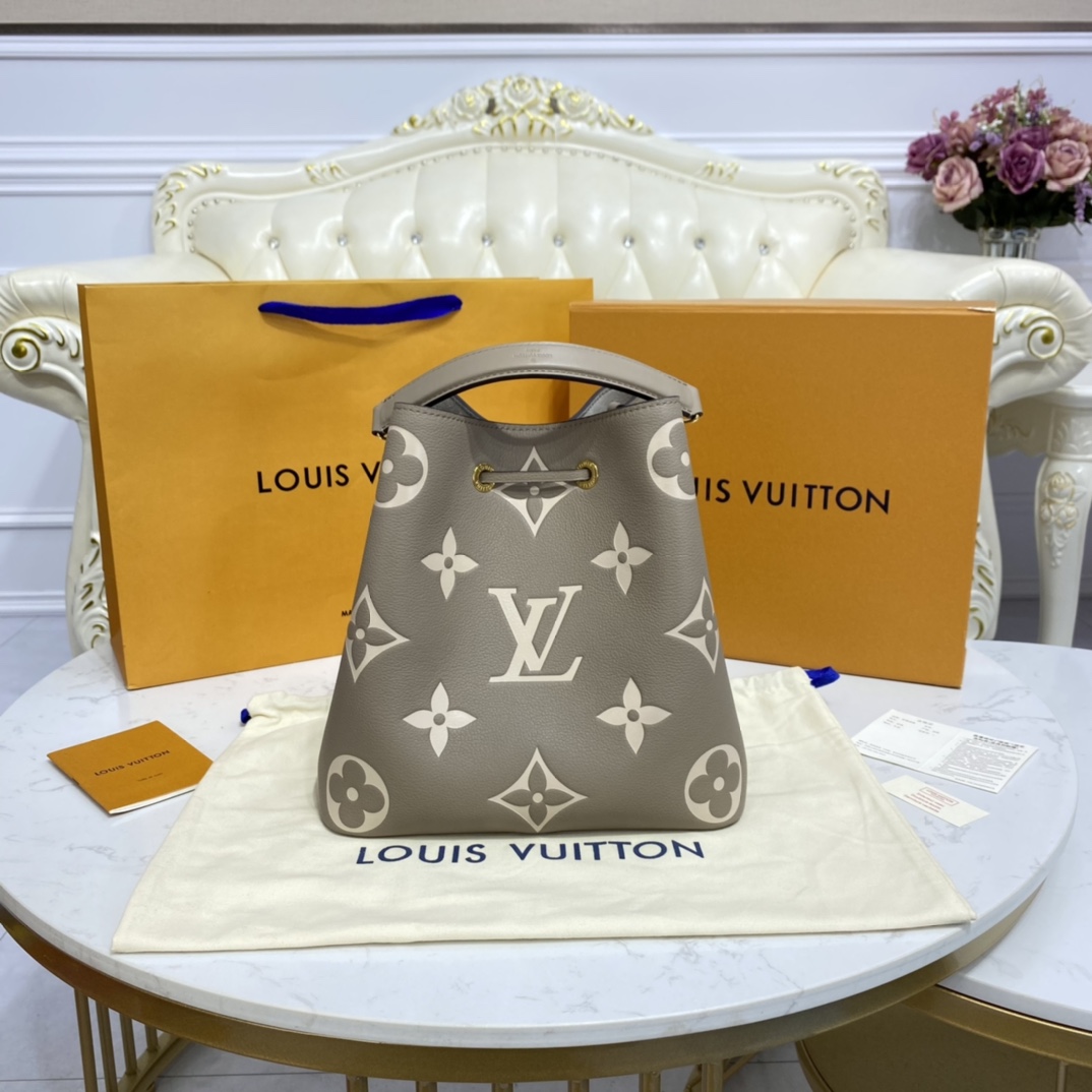 Louis Vuitton NEONOE MM Bucket Bag Grained Leather M45555 Dove/Cream